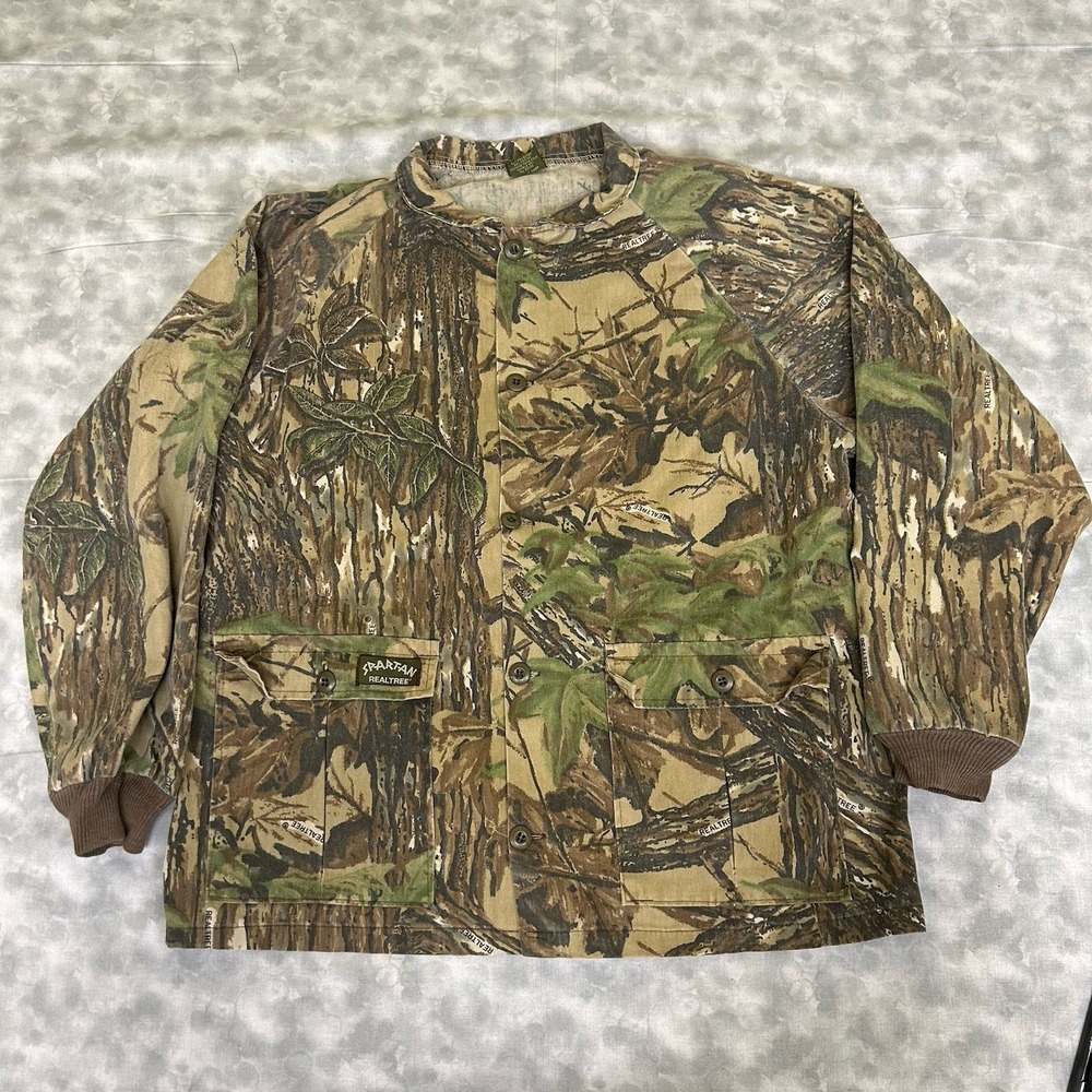 Spartan Real Tree Mens Flannel Jacket L Camo Hunting Button‎ Front Cargo